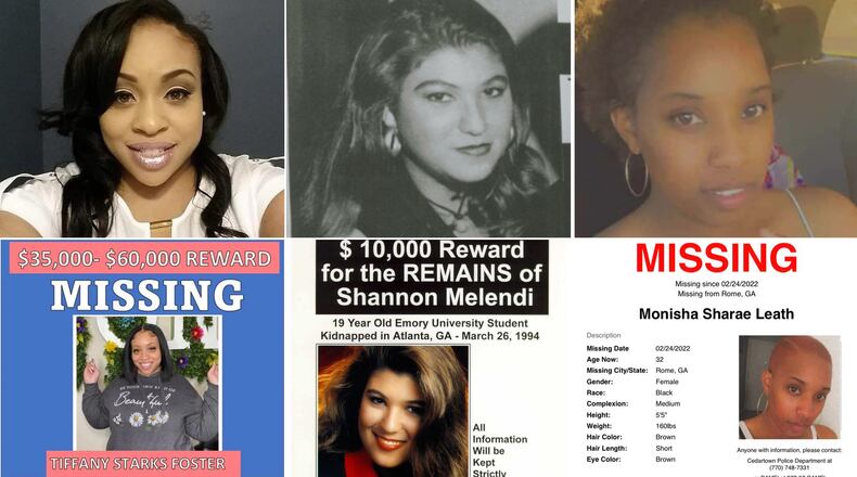 Tiffany Foster (from left), Shannon Melendi and Monisha Sharae Leath were missing and their bodies were never found. However, their killers were still convicted of murder. (AJC file and handouts)