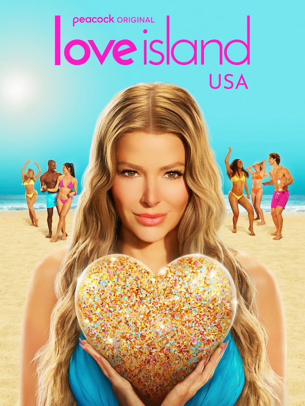 This image released by Peacock shows promotional art for the reality series "Love Island USA." (Peacock via AP)