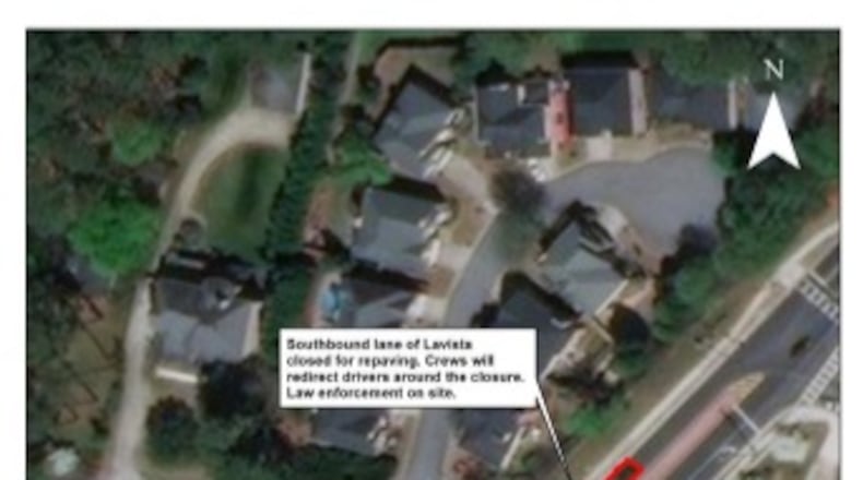 Repaving and restriping at the LaVista/Fairoaks intersection roads is scheduled for today.