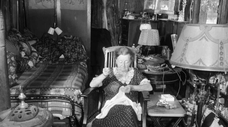 Frances E. Zahn in her repurposed streetcar home in Avondale Estates, sometime after 1937. (AJC Archive at the GSU Library AJCN083-027b)