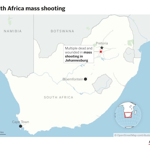 Map showing the mass shooting in Johannesburg, South Africa . (AP Digital Embed)