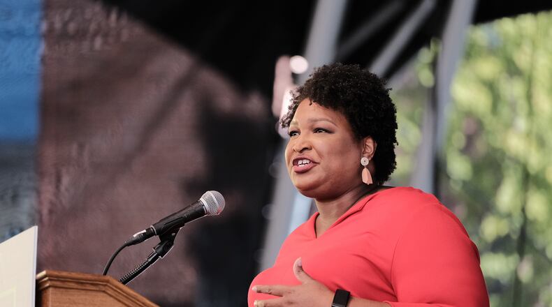 Stacey Abrams speaks during a get-out-the-vote rally for Democratic gubernatorial candidate, former Virginia Gov. Terry McAuliffe at Ting Pavilion on Oct. 24, 2021, in Charlottesville, Virginia. (Eze Amos/Getty Images/TNS)