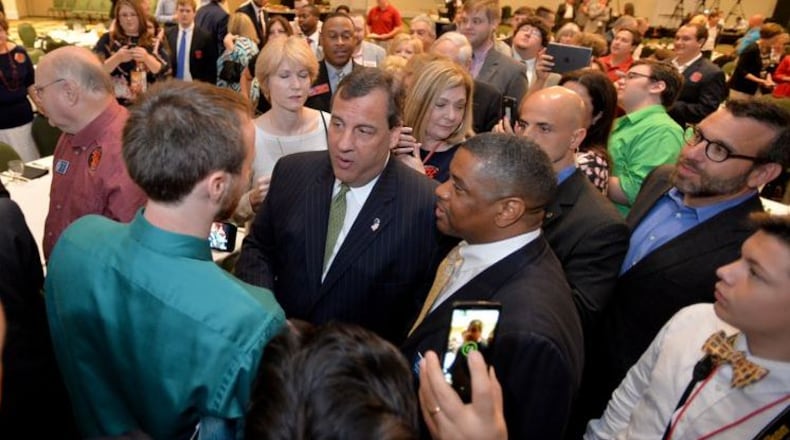Chris Christie greets supporters after his speech in Athens on Friday. (AJC Photo / Brant Sanderlin)