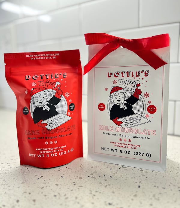 Gift bags of Dottie’s Toffee make a sweet holiday treat. (Courtesy of Logen Belmont)