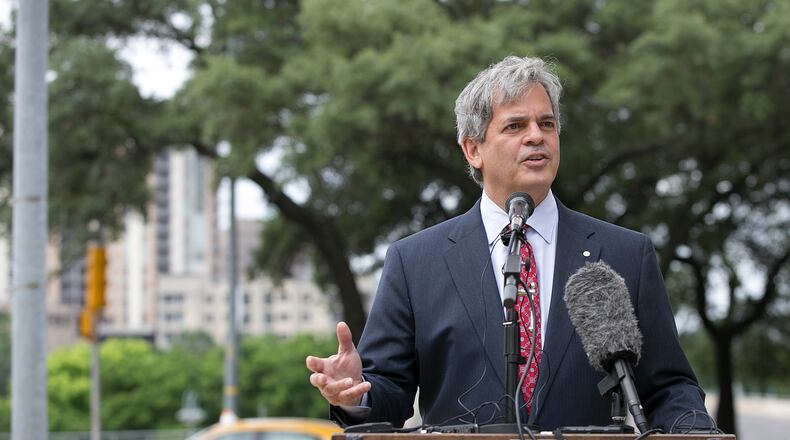 Mayor Steve Adler announces that he is not in support of Proposition 1 during a news conference at City Hall on Monday, April 25, 2016. DEBORAH CANNON / AMERICAN STATESMAN