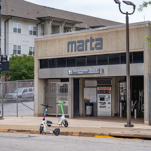A woman was stabbed on a train as it approached the Oakland City MARTA station Saturday. (Ben Hendren for the AJC)