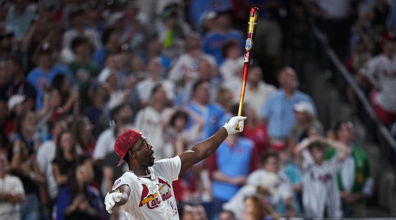 St. Louis Cardinals' Jordan Walker reacts during the MLB baseball All-Star Home Run Derby, Monday, July 13, 2026, in Philadelphia. (AP Photo/Matt Slocum)