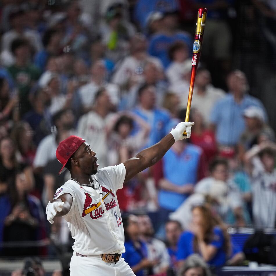 St. Louis Cardinals' Jordan Walker reacts during the MLB baseball All-Star Home Run Derby, Monday, July 13, 2026, in Philadelphia. (AP Photo/Matt Slocum)