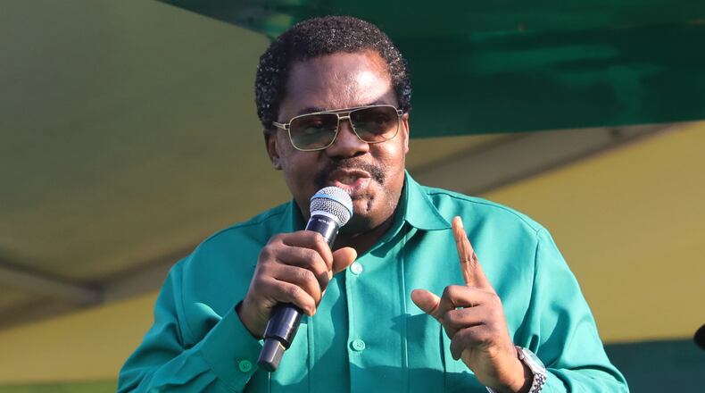 FILE - Tanzania's Vice President Emmanuel Nchimbi delivers his speech during a campaign rally in Dodoma, Tanzania, Saturday, Sept. 27, 2025. (AP Photo, File)