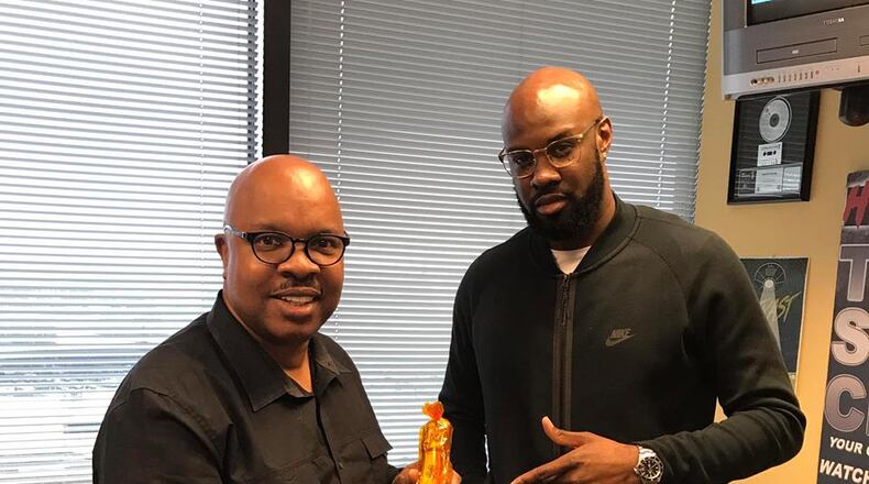 Hurricane Dave, the PD for Hot 107.9, with his new night jock DJ Kash. CREDIT: special from Hurricane Dave