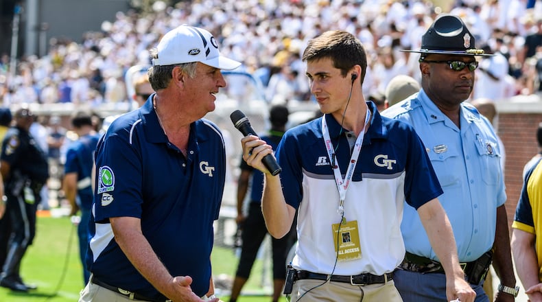 Wiley Ballard during his days as a sideline reporter at Georgia Tech. (Danny Karnik / GT Athletics)