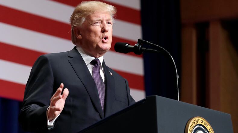 President Donald Trump speaks on national security Monday, Dec. 18, 2017, in Washington. (AP Photo/Evan Vucci)