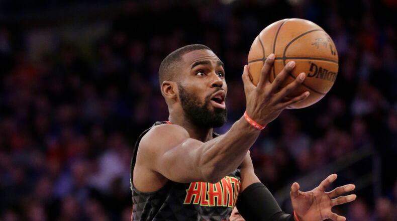 Atlanta Hawks’ Tim Hardaway Jr. drives to the basket during the second half of the NBA basketball game against the New York Knicks, Monday, Jan. 16, 2017 in New York. The Hawks defeated the Knicks 108-107. (AP Photo/Seth Wenig)