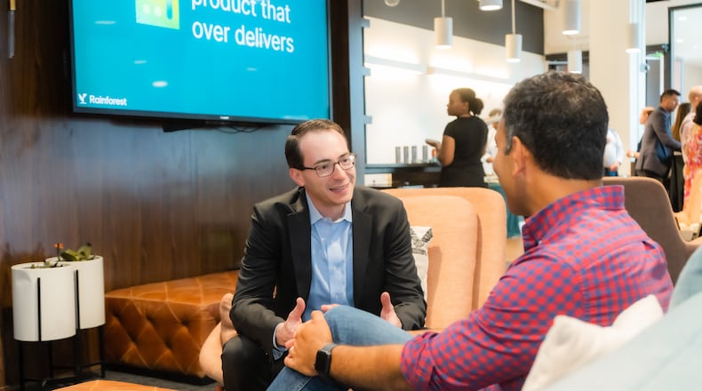 Rainforest CEO and founder Joshua Silver (l) and Jay Ganatra, co-founder and partner of Infinity Ventures (r), one of Rainforest's investors, at the Atlanta Tech Village.
SPECIAL TO THE AJC FROM GEORGE BROWN