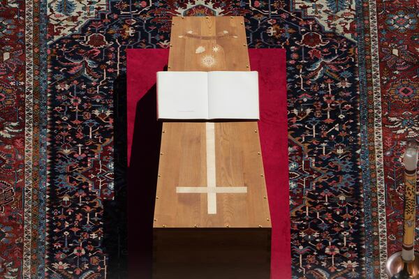 The book of the Gospels lies on the coffin of Pope Francis during his funeral ceremony in St. Peter's Square at the Vatican, Saturday, April 26, 2025. (AP Photo/Alessandra Tarantino)