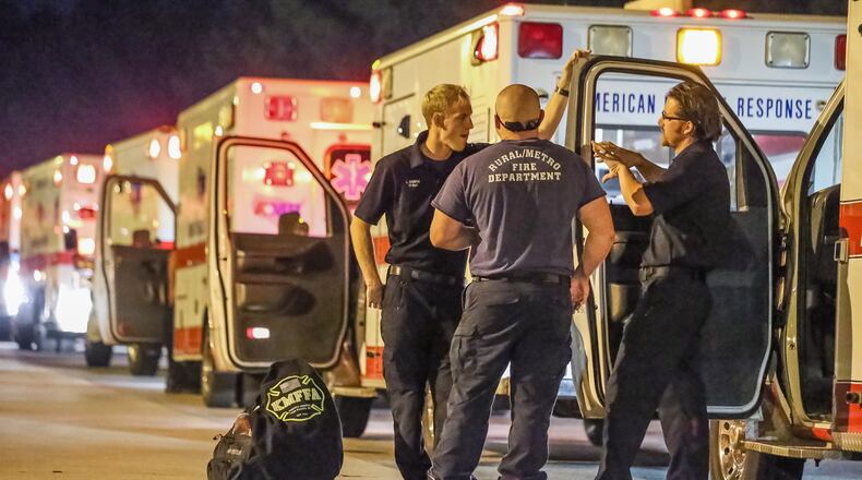 American Medical Response ambulance crews left AMR headquarters in Stone Mountain headed for Dallas where they will be staged and dispatched to Harvey disaster areas in Texas. JOHN SPINK / JSPINK@AJC.COM