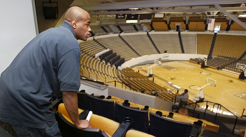 In this AJC file photo, Jarrett Jack overlooks the floor of the old Alexander Memorial Coliseum at Georgia Tech. (JOHN SPINK/AJC staff)