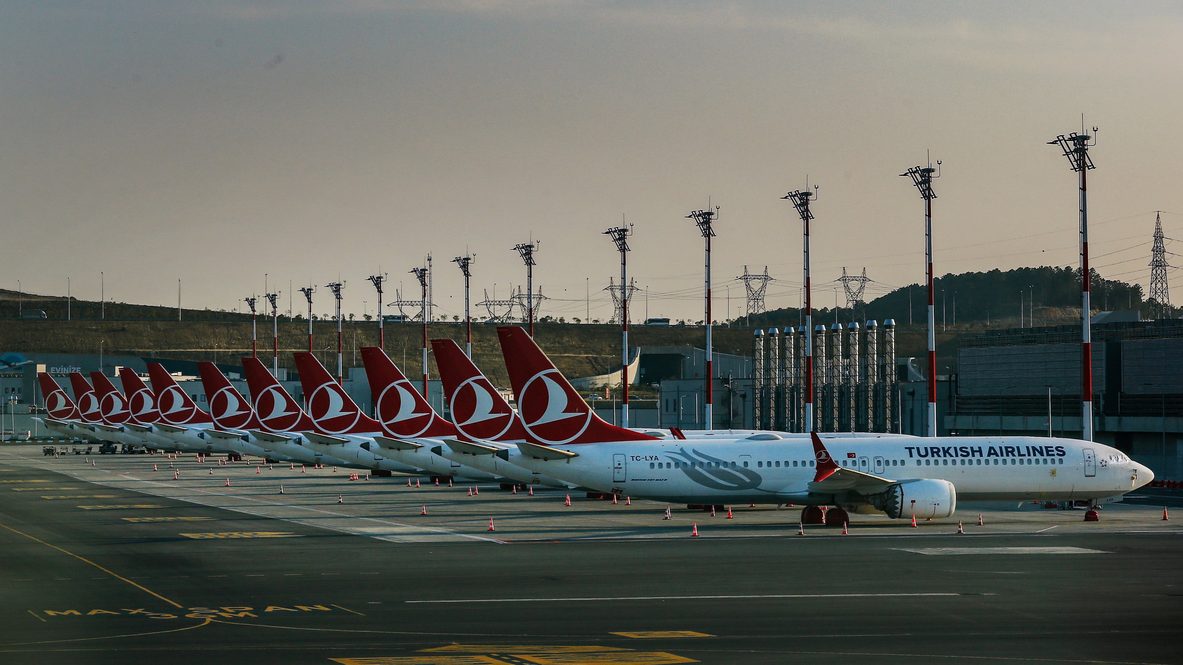 FILE - Turkish Airlines aircraft are seen at Istanbul Airport in Istanbul, near the Black Sea shores, Friday, Oct. 3, 2019. (AP Photo/Emrah Gurel, File)