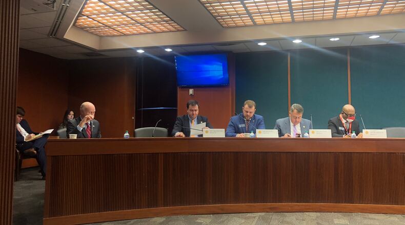 The Georgia Senate Ethics Committee voted 7-2 on Thursday to advance a proposed constitutional amendment that would prohibit voting by noncitizens. From left: state Sens. Butch Miller, Jason Anavitarte, Bo Hatchett, Steve Gooch and Harold Jones. MARK NIESSE / MARK.NIESSE@AJC.COM