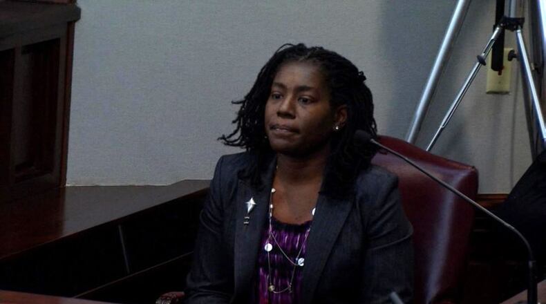 Regina Malloy, a former co-worker of Ross Harris’ at Home Depot, testifies Monday during the hot-car murder trial. (Screen grab from WSB-TV)