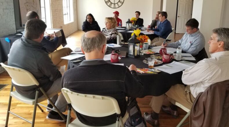 Auburn Mayor Linda Blechinger, Councilmember Jay Riemenschneider, City Administrator Alex Mitchem, Community Development Director Jay Miller, Chitra Subbarayan, Dave Schmit, TSW team and representatives from Atlanta Regional Commission discuss the LCI plan and schedule. (Courtesy City of Auburn)