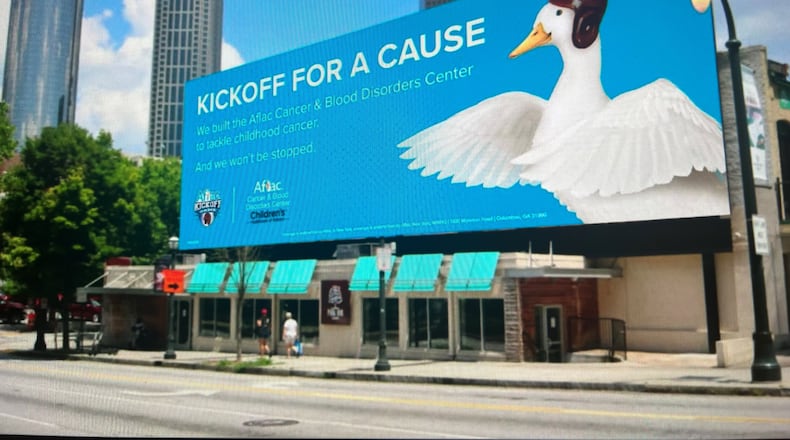 This is a promotional billboard for the Aflac Kickoff Game, which will take place Sept. 1, 2023.