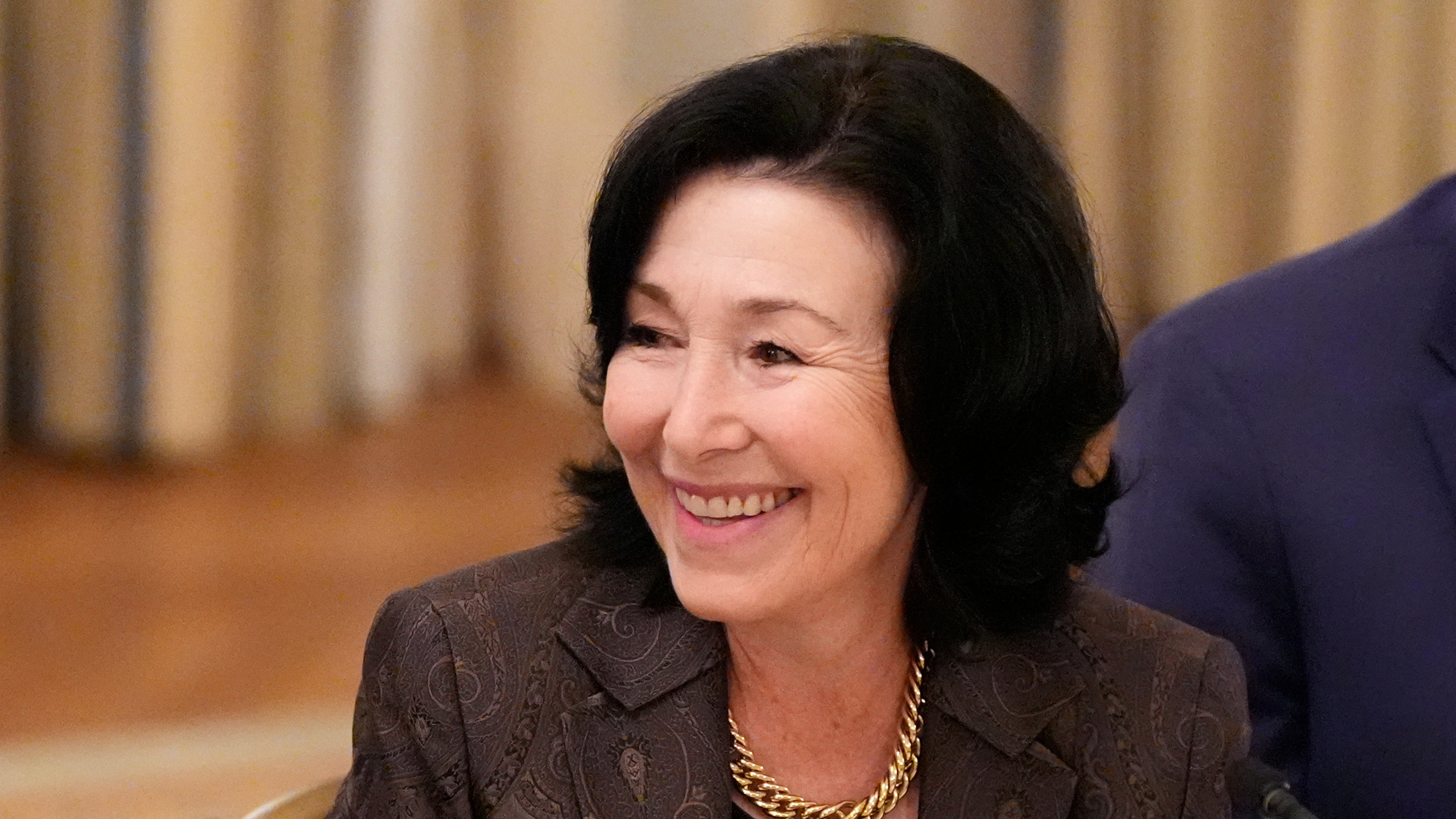 FILE - Oracle CEO Safra Catz smiles during a dinner with President Donald Trump in the State Dining Room of the White House, on Sept. 4, 2025, in Washington. (AP Photo/Alex Brandon, File)