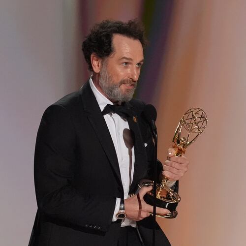 Matthew Rhys accepts the award for outstanding lead actor in a limited or anthology series or movie for "The Beast In Me" during the 78th Emmy Awards on Monday, Sept. 14, 2026, at the Peacock Theater in Los Angeles. (AP Photo/Chris Pizzello)