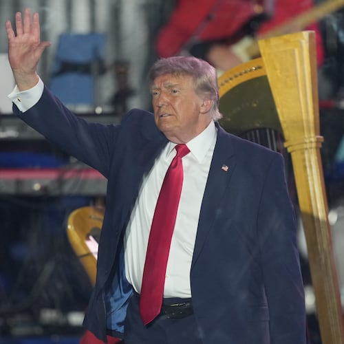 President Donald Trump waves after speaking at the opening of the Great American State Fair on the National Mall, Wednesday, June 24, 2026, in Washington. (AP Photo/Alex Brandon)