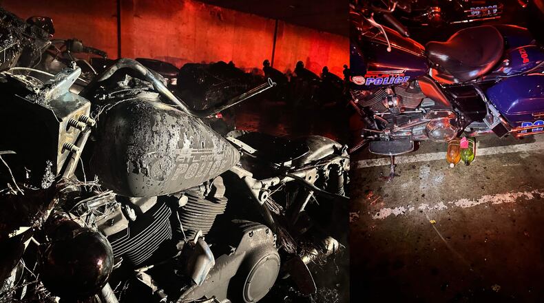Multiple Atlanta police motorcycles were destroyed in the fire.