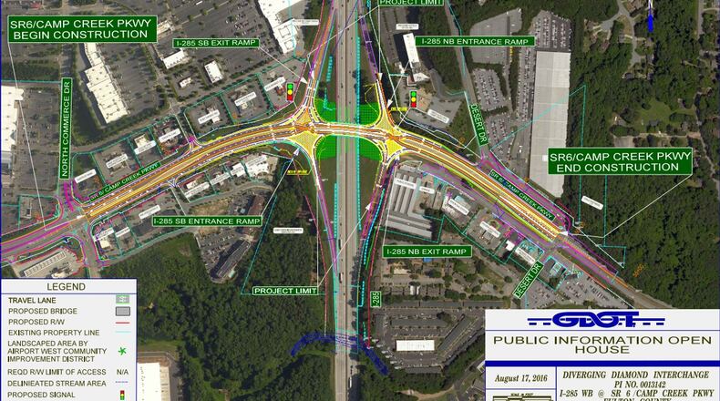 A six-lane Diverging Diamond Interchange is coming to the I-285 at Camp Creek Parkway. CONTRIBUTED