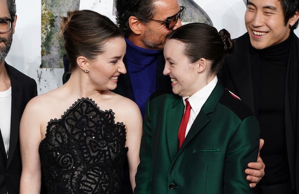 Kaitlyn Dever, left, and Bella Ramsey arrive at the season two premiere of "The Last of Us" on Monday, March 24, 2025, at TCL Chinese Theatre in Los Angeles. (Photo by Jordan Strauss/Invision/AP)