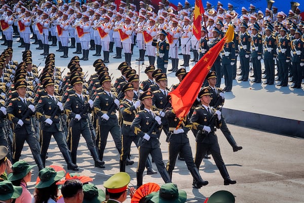 Chinese soldiers participate in a parade during the celebration for the 50th anniversary of the end of the Vietnam War on Wednesday, April 30, 2025, in Ho Chi Minh City, Vietnam. (AP Photo/Richard Vogel)