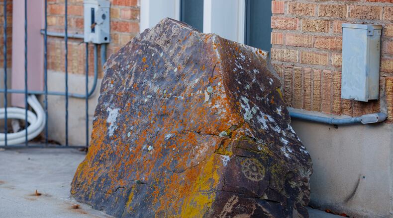 This photo provided by The Church of Jesus Christ of Latter-day Saints shows a large rock bearing petroglyphs created by the ancestors of the Northwestern Band of the Shoshone Nation, Dec 8, 2025, in Tremonton, Utah. (The Church of Jesus Christ of Latter-day Saints via AP)