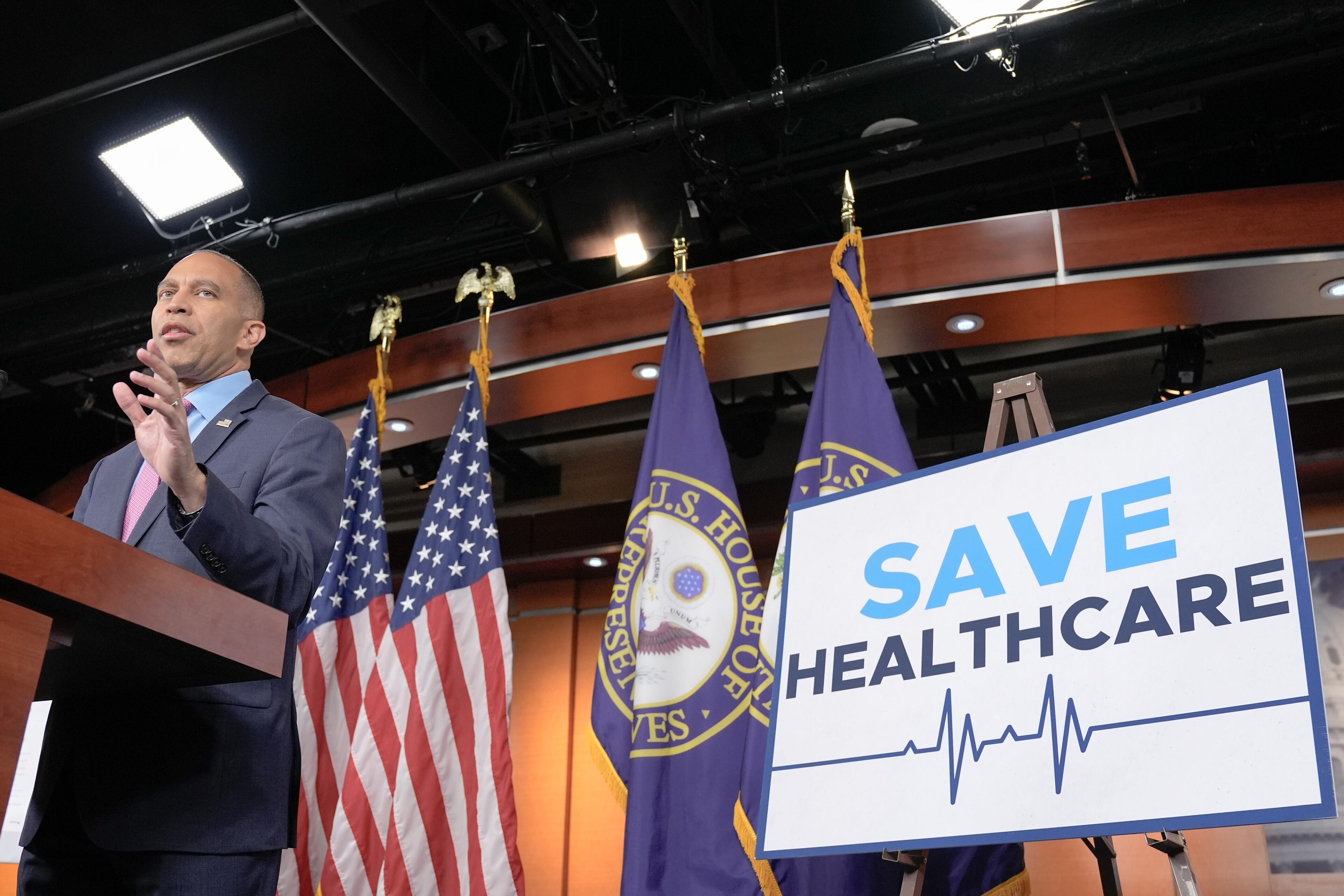 House Minority Leader Hakeem Jeffries, D-N.Y., spoke about the government shutdown at a news conference on Friday in Washington.