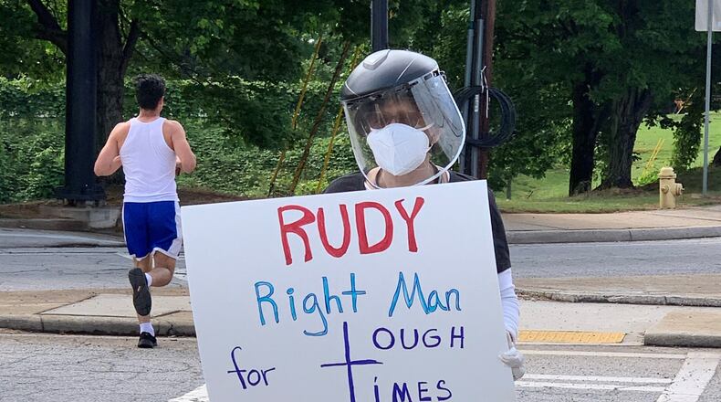 A photo provided by Georgia Federation of Teachers president Verdaillia Turner shows a protest outside the DeKalb County school board office on Monday, May 18, 2020.