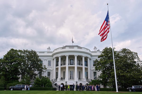 A newly installed flag pole stands on the South Lawn of the White House, Wednesday, June 18, 2025, in Washington. (AP Photo/Evan Vucci)