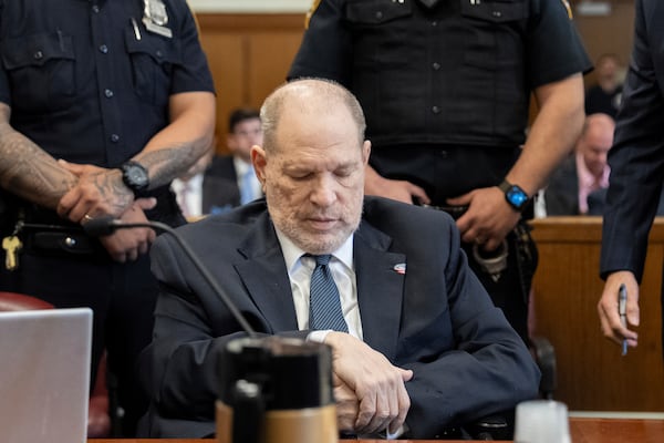 Harvey Weinstein appears in state court in Manhattan as jury selection continues in his retrial on Tuesday, April 29, 2025 in New York. (David Dee Delgado/Pool Photo via AP)