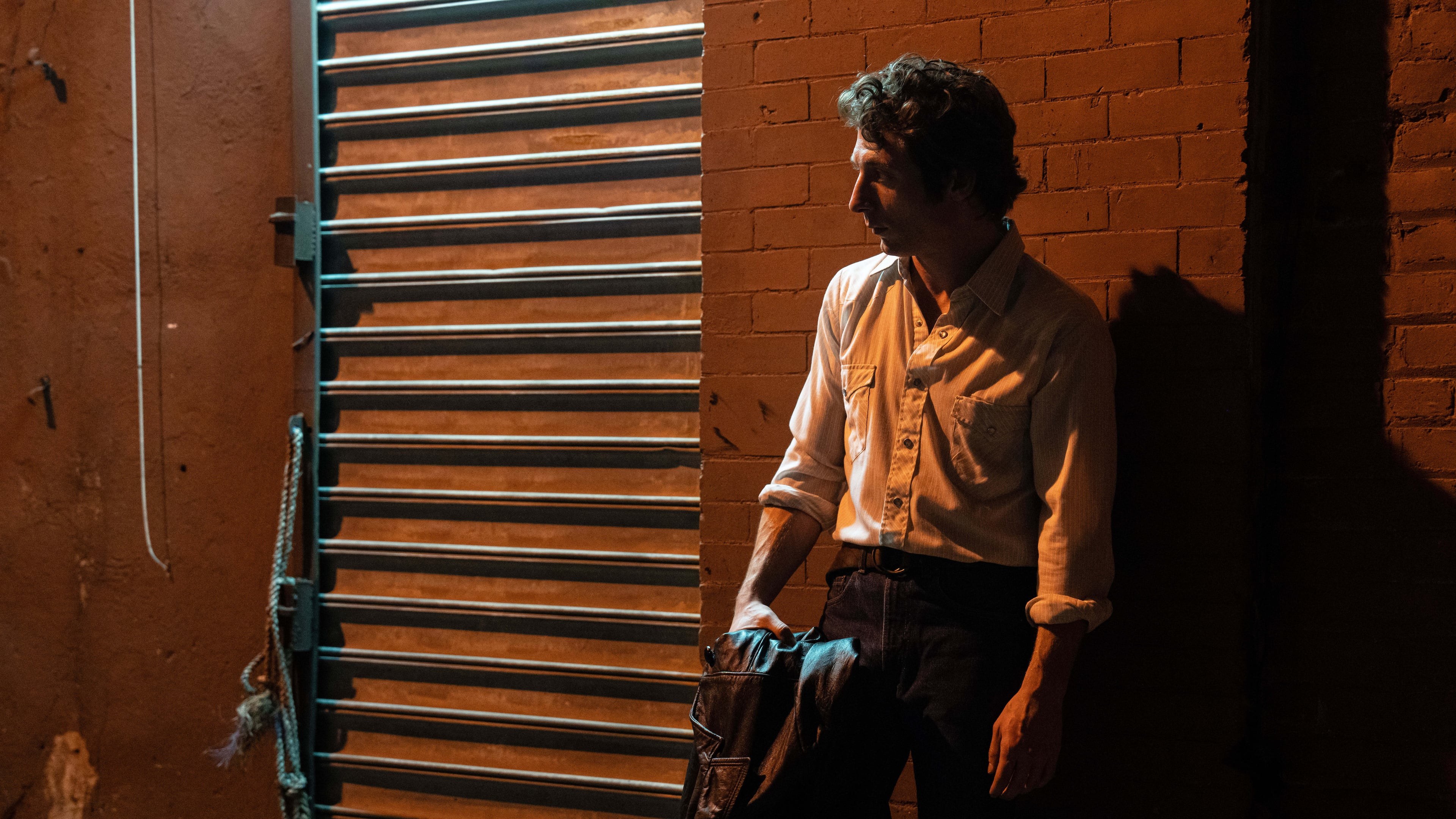 This image released by 20th Century Studios shows Jeremy Allen White as Bruce Springsteen in a scene from "Springsteen: Deliver Me From Nowhere." (Macall Polay/20th Century Studios via AP)