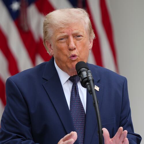 President Donald Trump speaks at a lunch in the White House Rose Garden, Monday, July 6, 2026, in Washington. (AP Photo/Julia Demaree Nikhinson)