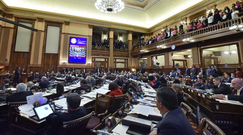 March 7, 2019 Atlanta - Opponents stand in the gallery as the House debates HB 481, which would outlaw abortions once a doctor can detect a heartbeat in the womb, in the House Chambers during Crossover day at the Capitol on Thursday, March 7, 2019. Hundreds of bills hang in the balance at the Georgia Capitol on Thursday, the self-imposed deadline for legislation to pass at least one chamber. Dozens of bills ranging from the hotly contested to the mundane will be debated on Crossover Day, which occurs on the 28th business day of each year's 40-day legislative session. HYOSUB SHIN / HSHIN@AJC.COM