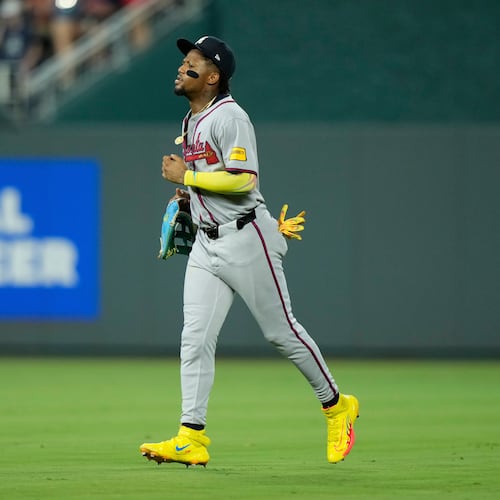 Atlanta Braves right fielder Ronald Acuña Jr. jogs to the dugout as he comes out of the game during the sixth inning of a baseball game against the Kansas City Royals, Tuesday, July 29, 2025, in Kansas City, Mo. (Charlie Riedel/AP)