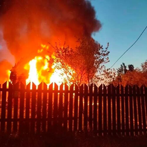 This photo released by Moscow Region Governor Andrei Vorobyev's official telegram channel shows a house on fire after a Ukrainian attack in Khimki, just outside Moscow, Russia, on Sunday, May 17, 2026. (Moscow Region Governor Andrei Vorobyev's official telegram channel via AP)