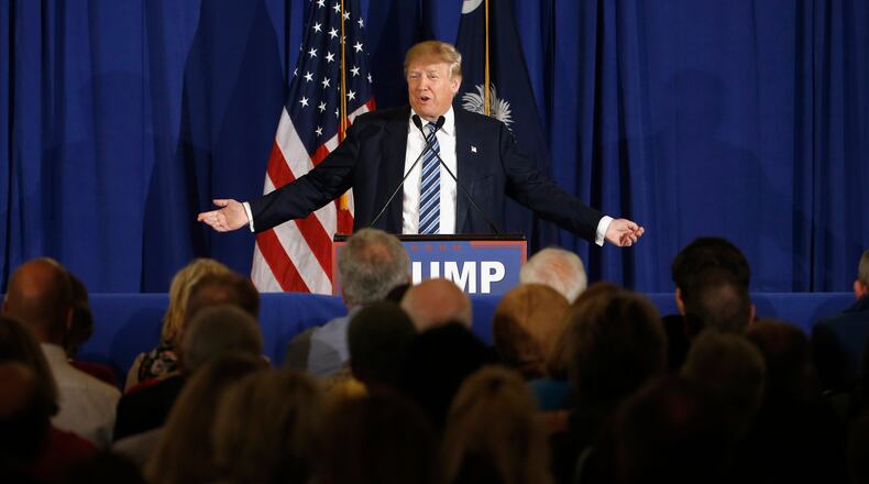 Republican presidential candidate Donald Trump speaks during a campaign stop, Thursday, Feb. 18, 2016, in Kiawah Island, S.C. (AP Photo/Matt Rourke)