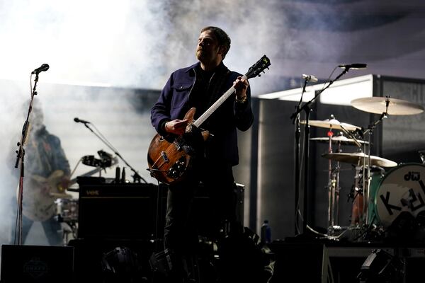 Kings of Leon performs before the first round of the NFL football draft, Thursday, April 29, 2021, in Cleveland. (AP Photo/Steve Luciano)