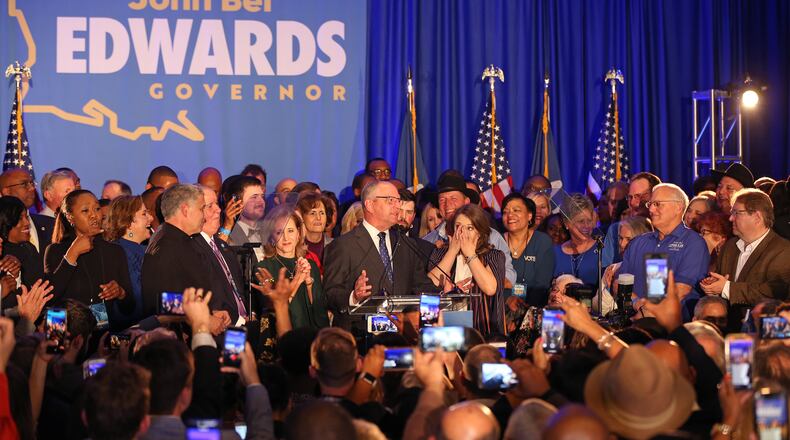 BATON ROUGE, LOUISIANA - NOVEMBER 16: Democratic incumbent Governor John Bel Edwards speaks to a crowd at the Renaissance Baton Rouge Hotel on November 16, 2019 in Baton Rouge, Louisiana. Gov. John Bel Edwards has reportedly been elected to a second term, defeating Republican businessman Eddie Rispone after being forced into a runoff election. (Photo by Matt Sullivan/Getty Images)