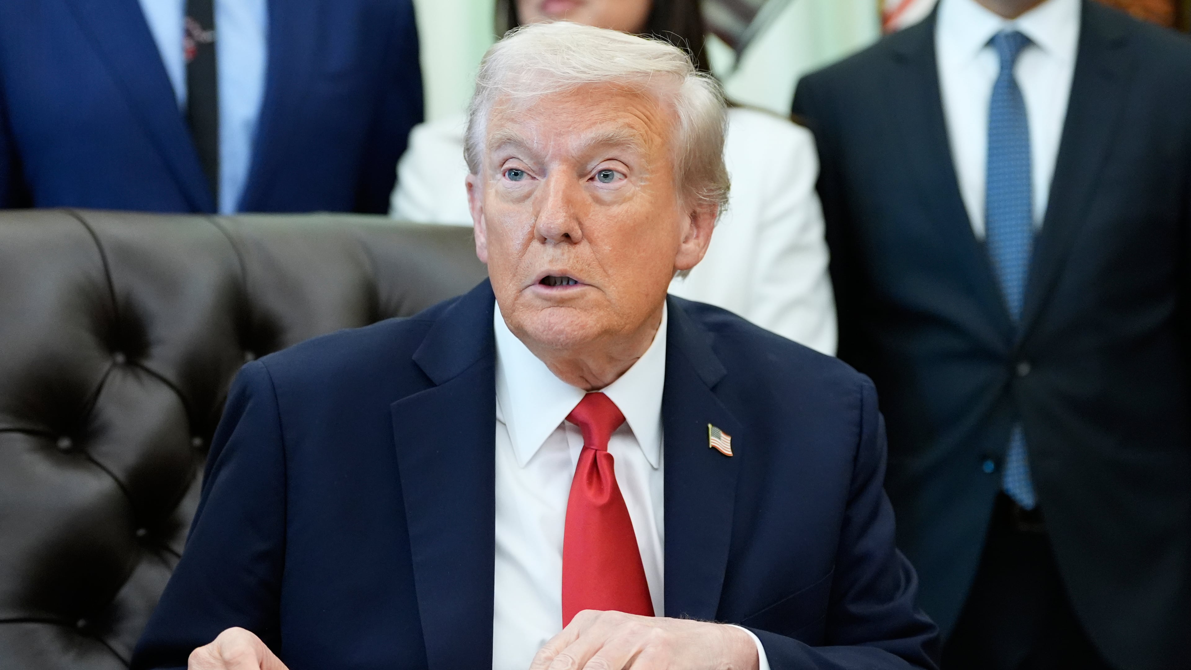 President Donald Trump speaks in the Oval Office of the White House, Thursday, Oct. 16, 2025, in Washington. (AP Photo/Alex Brandon)