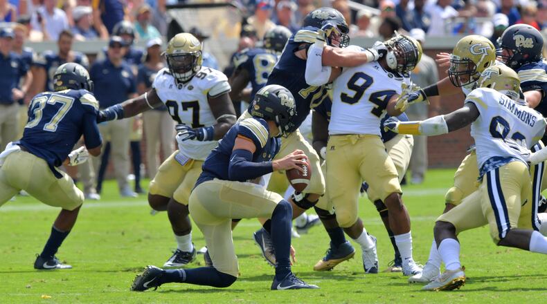 September 23, 2017 Atlanta - Pittsburgh quarterback Ben Dinucci (3) prepares to get off a pass in the first half at Bobby Dodd Stadium on Saturday, September 23, 2017. HYOSUB SHIN / HSHIN@AJC.COM