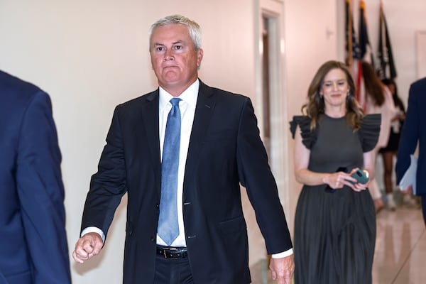 Rep. Jamie Comer, R-Ky., chairman of the House Oversight and Accountability Committee, arrives to hear testimony from former President Joe Biden's physician, Dr. Kevin O'Connor, part of a broad inquiry by House Republicans looking into Biden's mental state during his time in office, at the Capitol in Washington, Wednesday, July 9, 2025. (AP Photo/J. Scott Applewhite)