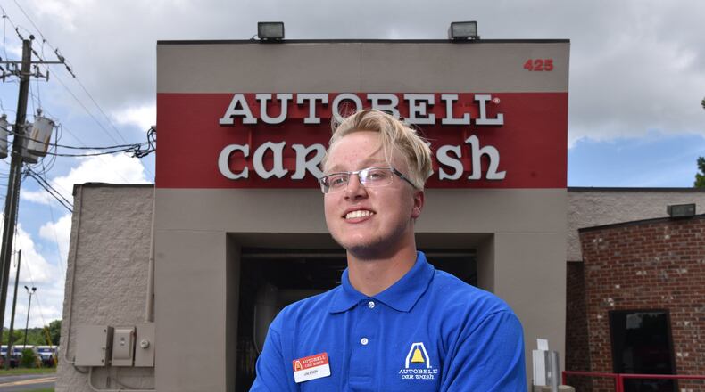 Jackson Sentell, 18, is the youngest store manager in the Autobell Car Wash chain. There’s an emerging trend for teens to skip college and go right to work or technical school or just keep working at the job they’ve had, but even more diligently, once they graduate. Sentell has been awarded his own Autobell car wash in Lawrenceville. HYOSUB SHIN / HSHIN@AJC.COM